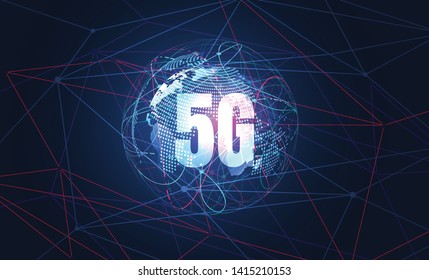 5G global network connection. World map point and line composition concept of global business. Vector Illustration