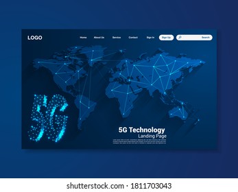 5G Página de inicio de tecnología de red global, interfaz, vector, ilustración, archivo eps 10