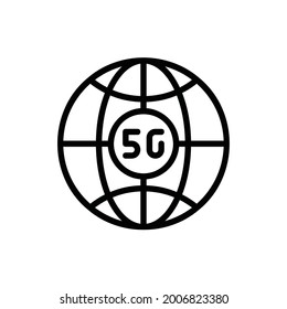 5G with Globe, 5G Network and Connection Line Icon Logo Illustration Vector Isolated. 5G and Technology Icon-Set. Suitable for Web Design, Logo, App. 64x64 Pixel Perfect.