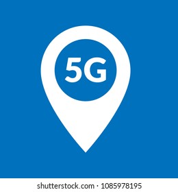 5G here, pinpoint white isolated icon.5G here map marker pin, vector illustration.