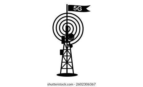 5G High Speed Communication, black isolated silhouette