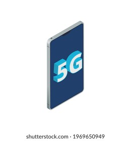 5g high speed internet isometric composition with isolated image of smartphone with text vector illustration