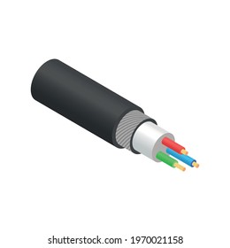 5g High Speed Internet Isometric Composition With Isolated Image Of Wire With Three Cords Vector Illustration