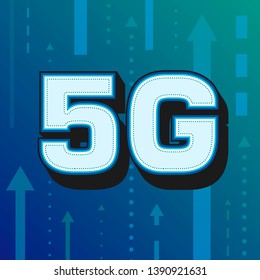 5G high speed internet technology. Blue arrow background. Vector illustration
