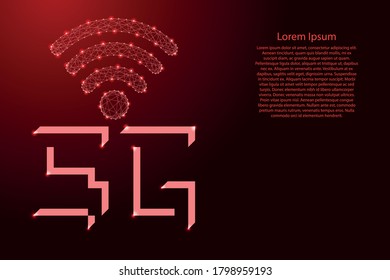 5G high speed web connection symbol polygonal red lines and glowing stars. Vector illustration.