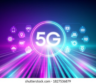 5G high speed wireless network concept. Things and services icons connection, internet of things, 5G internet connection vector illustration