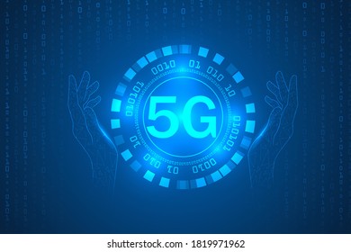 5G highest speed technology abstract backgroun. binary code tech background.