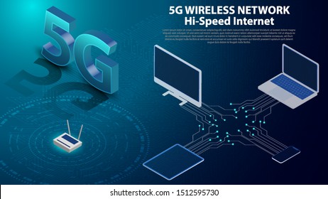 5G hi-speed wireless network technology communication with circuit board is background. LTE aerial network connection, fastest internet in future