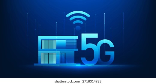 Tecnologia de rede doméstica 5G com ícone de sinal WiFi, conexão com a Internet Smart House, comunicação sem fio de alta velocidade, conceito de conectividade digital para uma vida inteligente moderna e uma rede futura