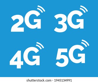 5g icon, 4g logo on blue. 2g network vector technology 3g icon