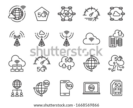 5G icon for business and technology, speed, signal, network, big data, traffic. Set of vector line icons. 48x48 Pixel perfect. 