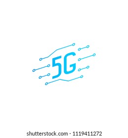 5G icon design template. Vector symbol of 5th generation wireless internet network connection with circuit board. Information technology logo.