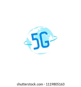 5G icon design template. Vector symbol of 5th generation wireless internet network connection with planet Earth. Information technology logo.
