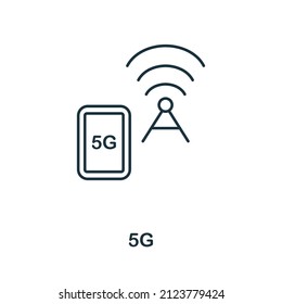 icono 5G. Elemento de línea de la colección de tecnología. Signo de icono lineal 5G para diseño web, infografía y más.