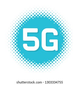 5G icon on half tone round shape. Vector illustration