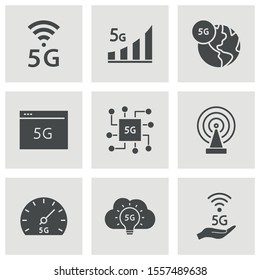 5g icon set. Black vector illustrations isolated on white.