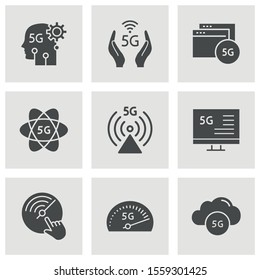 5g icon set. Black vector illustrations isolated on white.