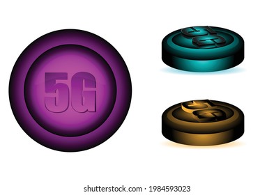 5G Icon set button with golden gradient, blue and purple colour, for internet, web, sign concept for communication, vector eps10