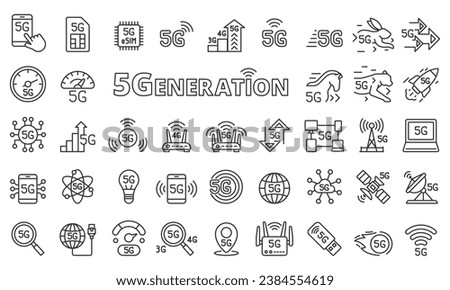 5G icon set in line design. 5G, Internet, Speed, Connection, Network, Wireless, Technology vector illustrations. Editable stroke icons.