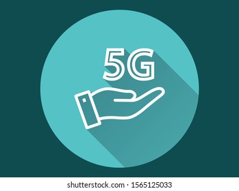 5g icon. Simple illustration with long shadow isolated for graphic and web design.