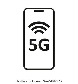 5G icon. Smartphone displays 5G logo and signal strength for fast data access. Vector on white background