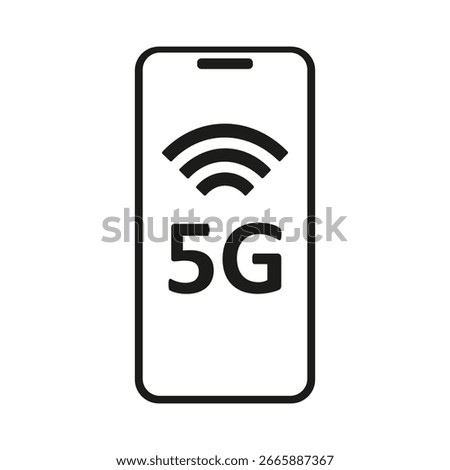 5G icon. Smartphone displays 5G logo and signal strength for fast data access. Vector on white background