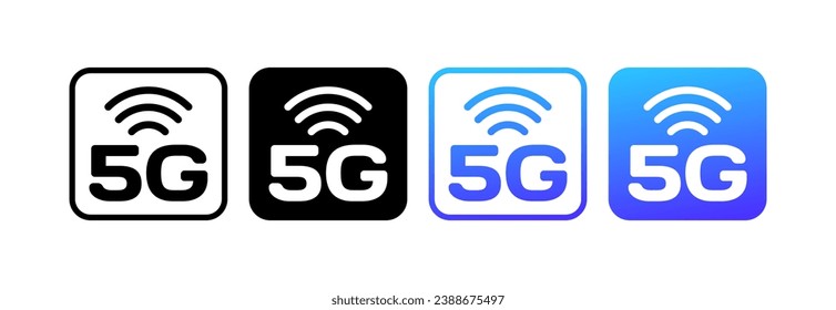 5G-Symbole. Unterschiedliche Stile, 5G Netzwerk, Signalsymbol. Vektorsymbole