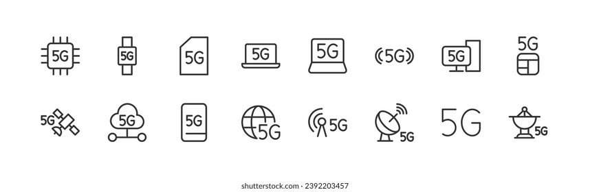 5g iconos para diseño web y UIUX. Objetos vectoriales aislados en un fondo blanco
