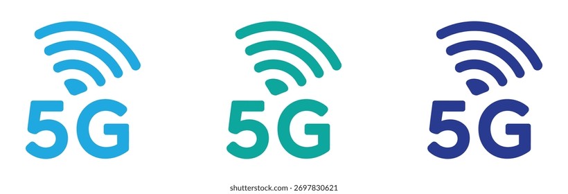 Ícones 5G. Ilustrações vetoriais, internet móvel de alta velocidade, intensidade do sinal e símbolos de conexão. Ícones da tecnologia sem fio de rede em plano de fundo branco isolado