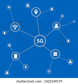 5G infographic connect to world map, technology online marketing.