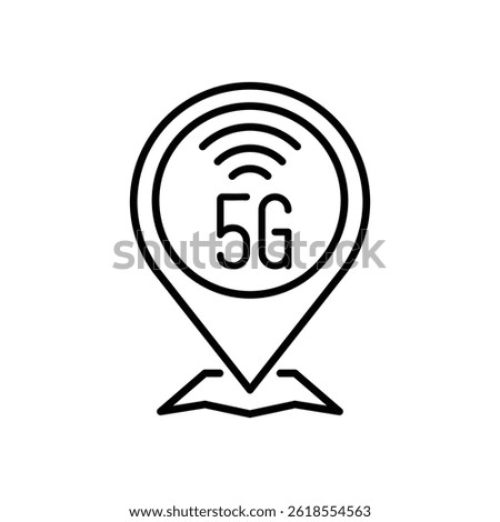 5G internet access point line icon. 5G location pin for web, app, and mobile design. Vector illustration isolated on white background.