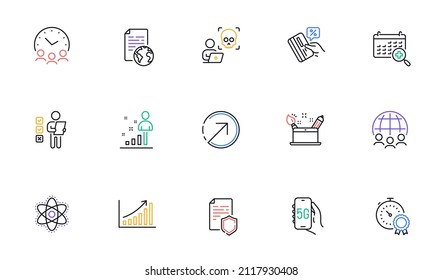 5g Internet, mejor resultado e iconos de la línea de gráfico Graph para sitio web, impresión. Colección de documentos de Internet, ciberataque, iconos de la cédula de votación. Tarjeta de crédito, Seguridad de datos. Vector