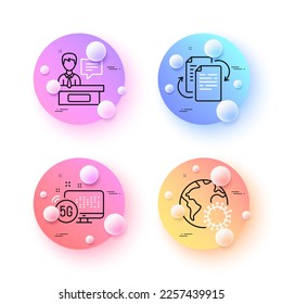 5g internet, Bureaucracy and Exhibitors minimal line icons. 3d spheres or balls buttons. Coronavirus icons. For web, application, printing. Vector