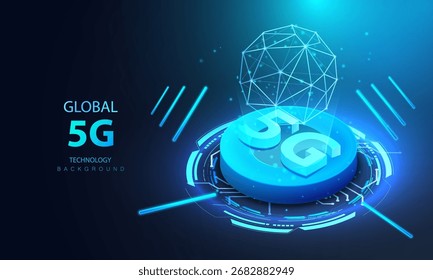 Concepto de internet 5G. Fondo de vista isométrica de conexión global inalámbrica. Comunicación wifi 5g. Ilustración vectorial.