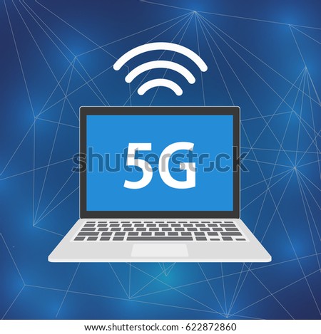 5G internet conection sign on the laptop. Internet global NET. Vector illustration. 