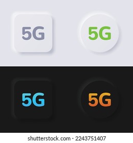 5G Internet connection icon set, Multicolor neumorphism button soft UI Design for Web design, Application UI and more, Button, Vector.