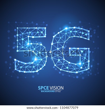 5g Internet Connection Speed Sign Over Futuristic Low Poly Mesh Wireframe On Blue Background Vector Illustration. 5G Vector Icon. 5th Generation Wireless Internet Network Connection Information 