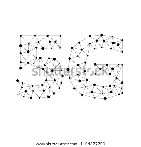 5g Internet Connection Speed Sign Over Futuristic Low Poly Mesh Wireframe On Blue Background Vector Illustration. 5G Vector Icon. 5th Generation Wireless Internet Network Connection Information 