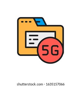 5G internet database flat color line icon. Isolated on white background