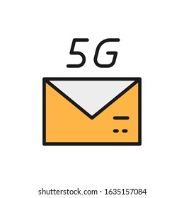 5G internet email, fast message flat color line icon.
