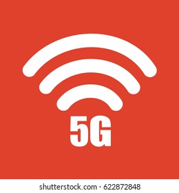 5G internet icon on the red background. Vector illustration. 
