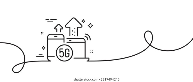 Icono de línea de Internet 5g. Una línea continua con curl. Signo de tecnología inalámbrica. Símbolo wifi de dispositivos móviles. 5 g de cinta de esquema simple de Internet. Patrón de curva de bucle. Vector