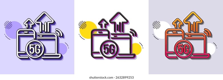 5g internet line icon. Halftone dotted pattern. Gradient icon with grain shadow. Wireless technology sign. Mobile devices wifi symbol. Line 5g internet icon. Various designs. Vector