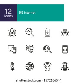 5G internet line icon set. Smartphone, globe, signal analysis. Communication concept. Can be used for topics like technology, connection, telecommunication