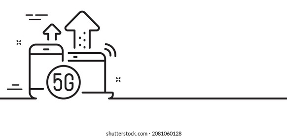 5g internet line icon. Wireless technology sign. Mobile devices wifi symbol. Minimal line illustration background. 5g internet line icon pattern banner. White web template concept. Vector