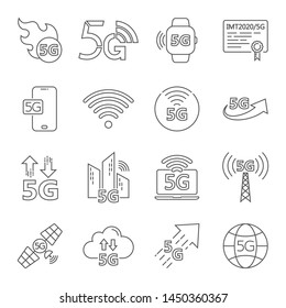 5G internet line icons set. Included icons as IOT, internet of things, bandwidth, signal, devices and more. Editable Stroke. EPS 10