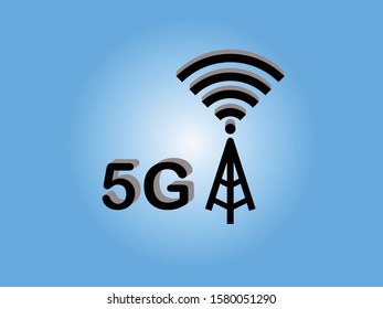 5G internet network logo on blue background. Wireless Network Connection Technology. - vector