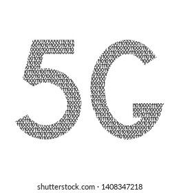 5G internet symbol icon network sign abstract schematic from black ones and zeros binary digital code. Vector illustration.
