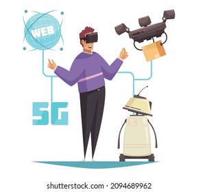 5g internet technology composition with images of smart gadgets robot and drone with icons flowchart vector illustration