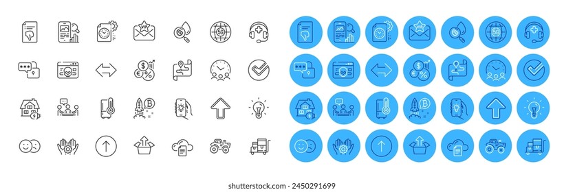 5g internet, Vip mail and Phone search line icons pack. Project deadline, Home charging, Verify web icon. Upload, Employee hand, Map pictogram. Water analysis, Inflation, Tractor. Vector